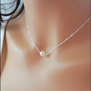 Handmade Swarovski floating pearl real Silver Necklace